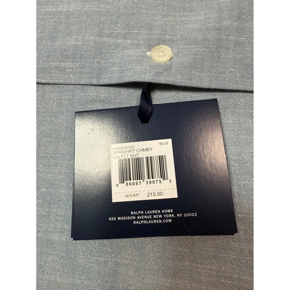New Ralph Lauren Home Queen Flat‎ Sheet Workshirt Chambray Blue